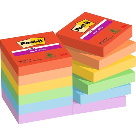 3M Post-it Super Sticky 47,6x47,6 Mélange de couleurs Playful pack de 12