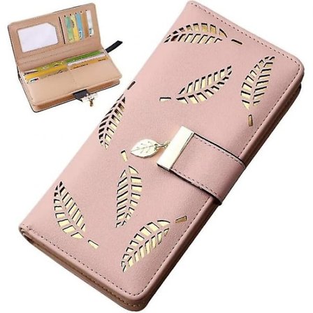 Rosa läder lång plånbok, dam lång plånbok plånbok dam mode lång plånbok dam plånbok