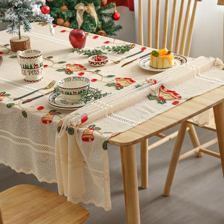 Juleduksbord med broderi og blonder 140x100/140x200/140x240/140x330cm valgfri Vinterfest rektangel egnet for julefestdekorasjon Bell tablecloth 140*