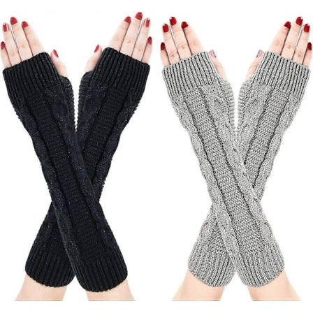 Dam Vinter Halvhandskar, 2 Par Varma Stickade Fingerlösa Vantar