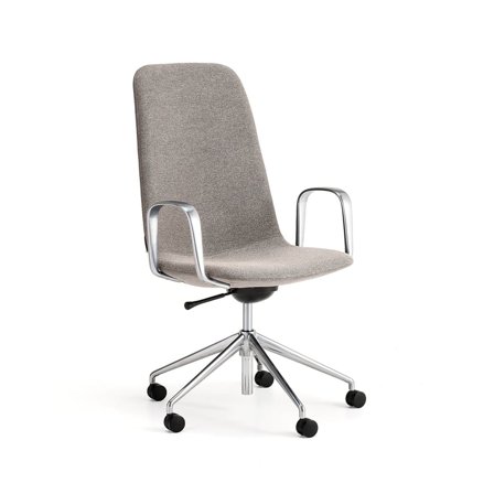 Krzesło LANGLEY, średnie siedzisko, koła, podłokietniki, szczotkowane aluminium/taupe