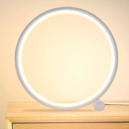 Led Bedside Lamp Dimmable Touch Table Lamp,3 Colors 10 Brightness Modern Circular Design, Metal Mate