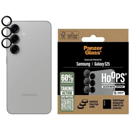 PanzerGlass Galaxy S25 kameralinsehætte i hærdet glas bøjler - sort