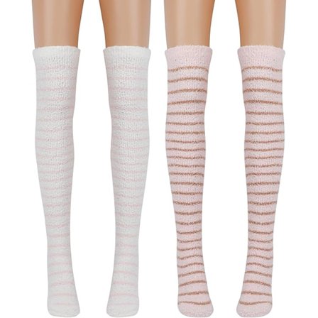 2 par lårhøje strømper, fluffy knæstrømper til kvinder piger koralfleece vintervarme strømper