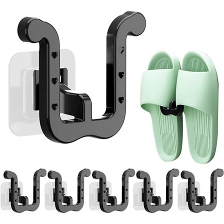 6 stk. tøffelstativ (svart) Ingen boring Baderom tøffelholder Kroker Multifunksjonell skooppbevaring for skapdør Inngangsparti Baderom