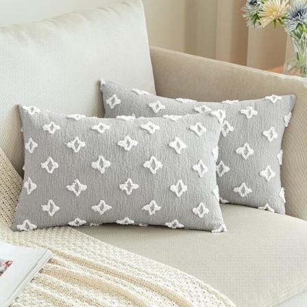 Pakke med 2 Boho dekorative putetrekk med tuftet rombisk jacquard for romdekor Boho putetrekk dekorasjoner 12x20 søt grå