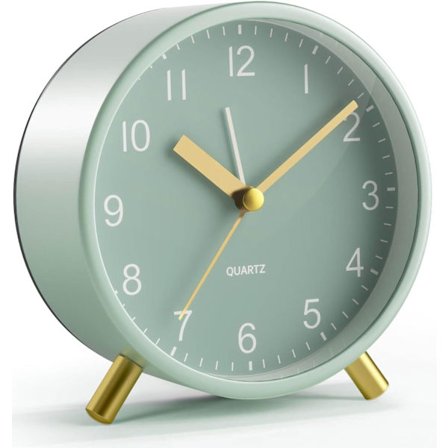Super Tyst Analog Väckarklocka - Icke-Tickande med Nattlampa, Batteridriven för Kontor, Sovrum & Skolpresent (Grön)