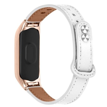 Xiaomi Mi Smart Band 6 / 5 klockarmband i koskinnläder med roséguldskydd - Vit