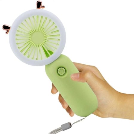 Mini Bærbar Vifte, Bærbar LED Lysvifte - Håndholdt Vifte, Justerbar Hastighet, USB Oppladbar med LED Nattlys, Grønn