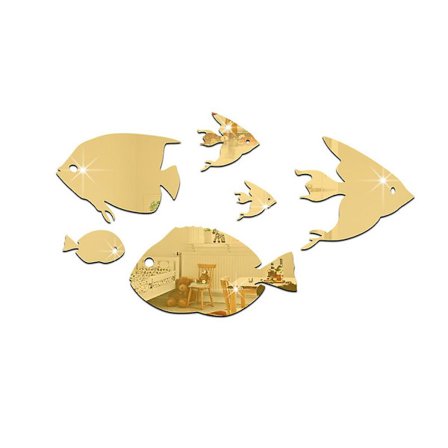 3D tropiske fisk speileffekt veggklistremer Trendy design klistremerke kunst hjemmedekorasjon sølv