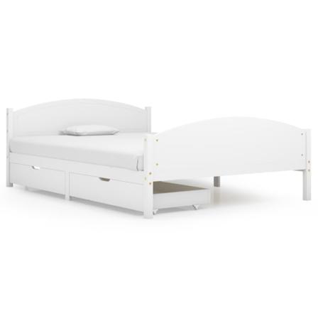 Vidaxl Sängram Med 2 Lådor Vit Massiv Furu 140x200 Cm Vit