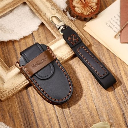 Nøkkeletui i skinn til Tesla Model 3 / S bilnøkkel - Svart