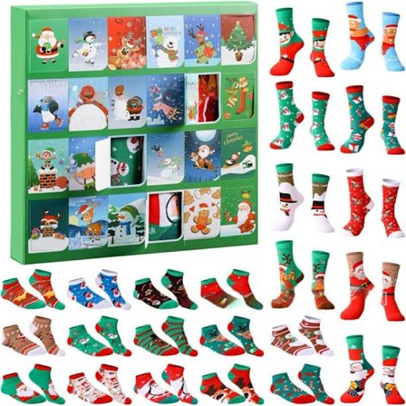 Julekalender 2025 Adventskalender 24 par julestrømper Julegave til kvinner og menn