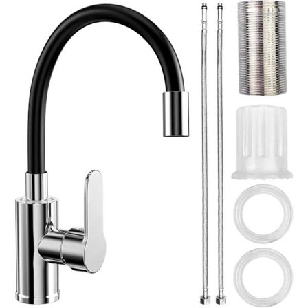 Armatur med fleksibel tud, 360° drejelig slange, fleksibel hane, vandbesparende perlator (sort)