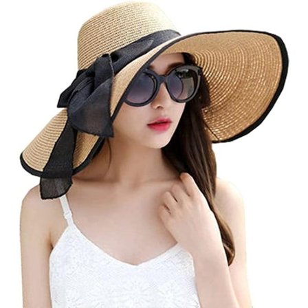 Stråhat til kvinder med bred skygge, åndbar, khaki