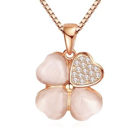 Four leaf clover necklace - rose gold color with rhinestone