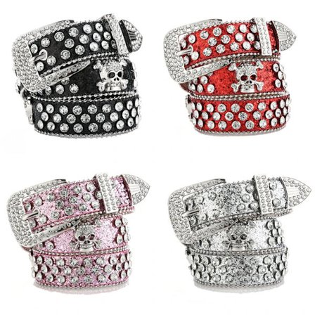 Skull Head Rhinestone Waist Belt Women Leather Western Cowboy Waistband Y2k Girls Fashion Style Belts for Jeans Accessories