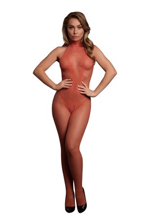 Röd Bodystocking med fisknät och spets - Vuxen.se - Sexiga catsuits & playsuits