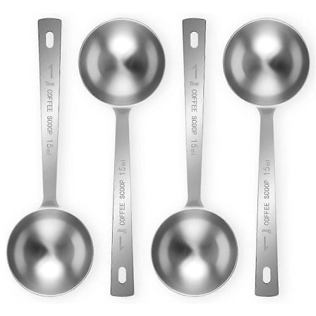 4 stk. Kaffemål Ske - 1 spsk. Måleske, 15 ml rustfri kaffeskeer, Lang Ha-WELLNGS