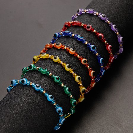 Tyrkisk lykkeøye armbånd for kvinner og menn, fargerike krystallperler flettet tau armbånd par vennskap smykker gave 7 stk