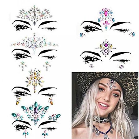 Face Crystal Sticker 6 Gems Set Women Mermaid Rave Festival Glitter Rhinestone Temporary Tattoo Face Jewels Face Sticker Eyebrow Face Body Jewellery