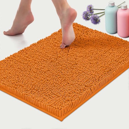 Bademåtte - Ekstra blød plys bad brusebad badeværelse tæppe, 1' Chenille mikrofiber materiale, super absorberende lurvet bademåtte (40 x 60 cm, orange