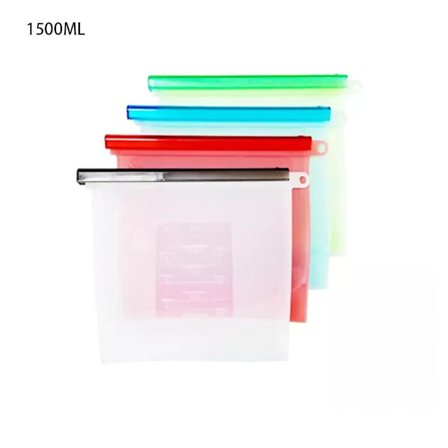 Genanvendelig silikone fødevareopbevaringspose, silikone fødevarepose med klips fryseropbevaringspose konserveringsposer til frugt, grøntsager, kød (