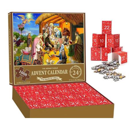 Julepuslespil, 1008 brikker julekalender, puslespil, 24 dage med juleferiepuslespil A K