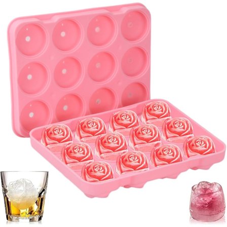 Silikone rose isterningbakke med 12 huller, fødevaregodkendte forme med nem frigørelse til kolde drikke, cocktails, hjemmelavede snacks