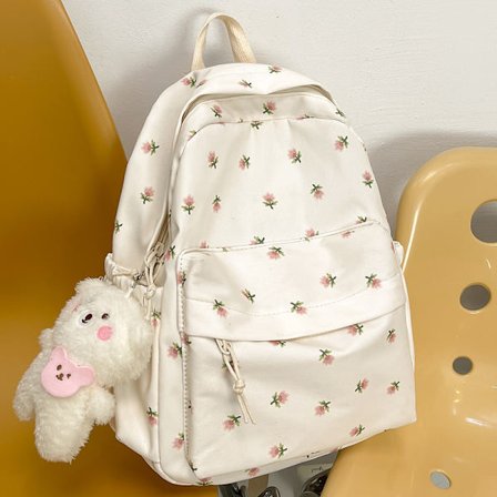 Pieni kukallinen korkeavärinen reppu olkalaukku - Beige