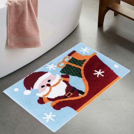 Julebade måtte, blød, skridsikker, absorberende, til badekar, bruser, badeværelse, julepynt (julemanden, 30" x 20")