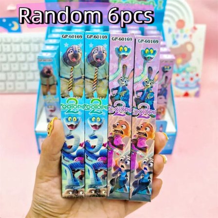 Sæt med 6 Zootopia 2 tryk-kuglepenne med Judy og Nick i sorte blind box gel-penne. [D]