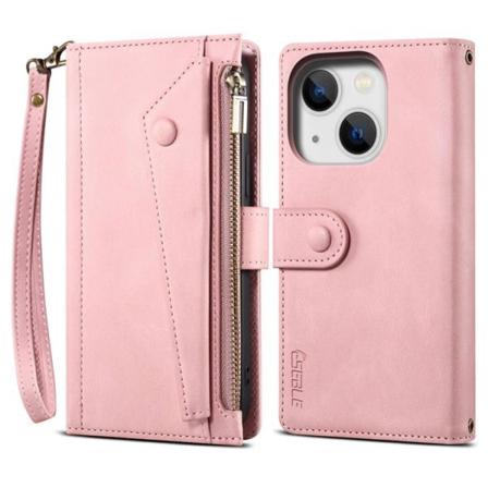 Iphone 14 Plånboksfodral Flap Zipper Strap - Rosa