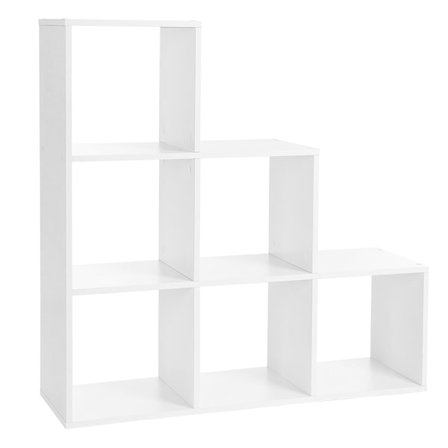 Bokhylla i trappdesign med 6 fack - Vit