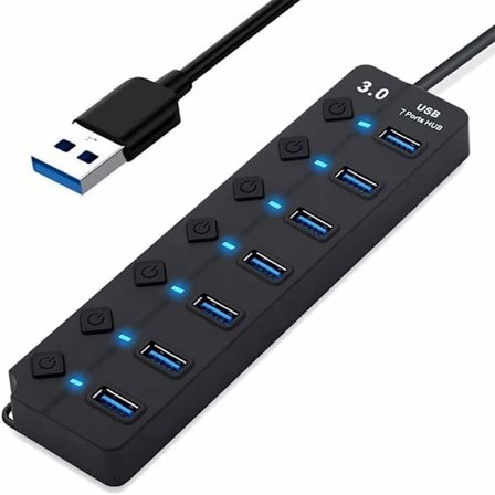 USB Hub, 7-Port USB 3.0 Hub, Multi-Port USB Data Hub Splitter med Individuelle På/Av-brytere, USB-utvider for MacBook, Mac Pro og flere USB-enheter