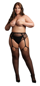 Shots: Pantie with Attached Stockings Plus Size Black - Erotik Vuxen: Plus size