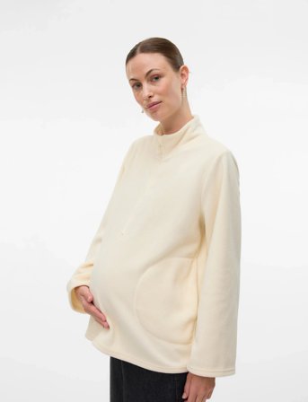 Mamalicious Mlmille L/S Zip Fleece Jacket - Cream - M