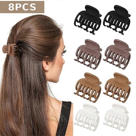 Små hårklyper med dobbel rad tenner, matt overflate for sklisikkert grep, 8 stk, hårtilbehør