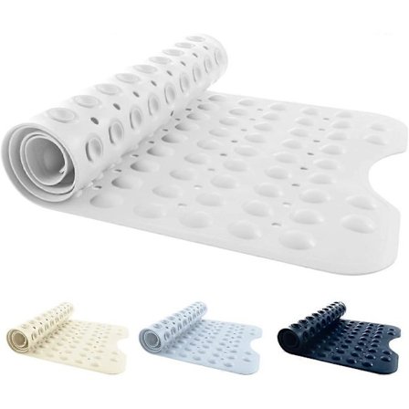 Lång Badrumsmatta PVC Liukueste Homeenesto Suihkumatto Viemäröintirei'illä & ImuKupeilla 100 x 40cm / 39 x 16 tuumaa - Yksivärinen Valkoinen