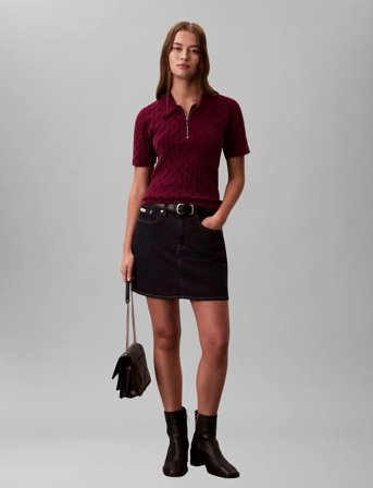 Calvin Klein Aop Textured Ss Top - Burgundy - XXL