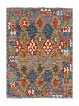 Håndvævet Kelim Afghan Old Style Tæppe 128X173 Brun/Mørkegrå