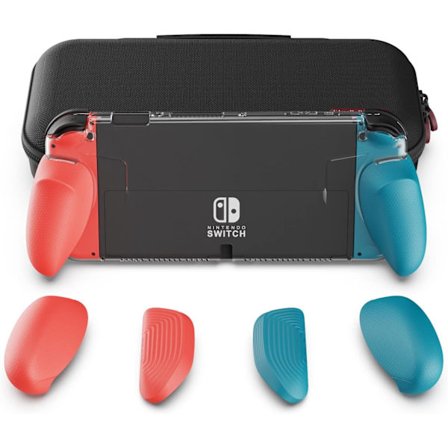 GripCase OLED Bundle til Nintendo Switch OLED Model: Et Dokkbar Transparent Beskyttelsesetui med Udskiftelige Greb [til at passe til alle 