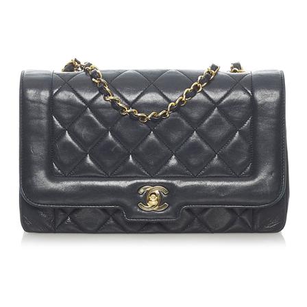 Chanel Vintage Pre-owned Diana Crossbody Tas Leather , Zwart , Dames , Maat: ONE Size Vintage Tassen