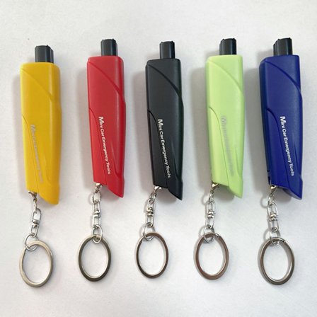 Mini Bil Nødhammer Nøglering med Rudeknuser & Sikkerhedsselekniv, Bærbar Multifunktionel Sikkerhedsanordning - Blå