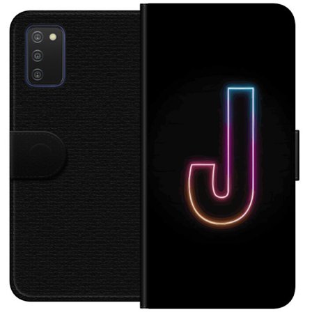 Kompatibelt Lommeboketui til Samsung Samsung Galaxy A03s Minimalistisk neonbokstav J i fargeskiftende lys mot svart bakgrunn