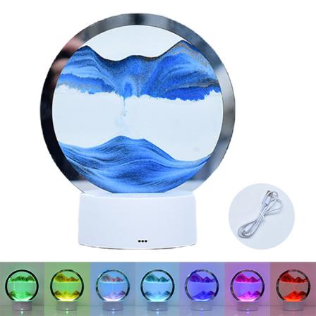 3D färgglad rörlig sandmålning Nattljus Led bordslampa blue
