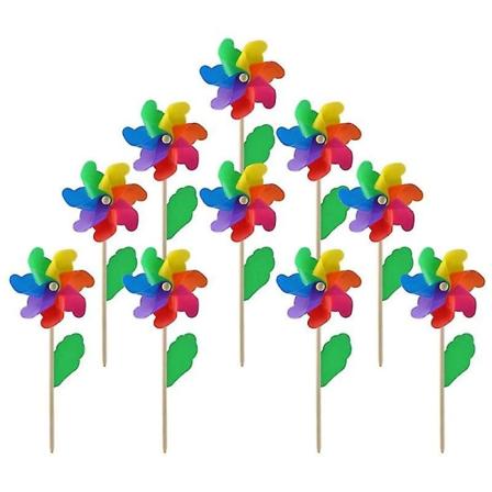 10 st träpinnväderkvarnar, festpinnväderkvarnar DIY pinnhjul set leksak trädgård gräsmatta [LGL] Multicolor