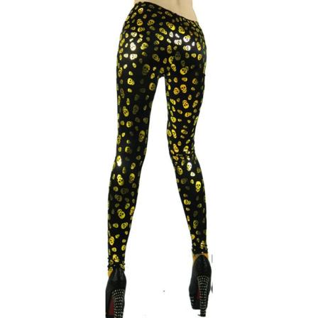 Svarta Leggings Med Motiv Av Guldfärgade Dödskallar One Size