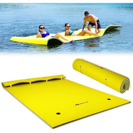 COSTWAY Flydende XPE Skum Tæppe 270x180CM 3 Lag med 3,5M Elastisk Fastgørelse Bæreevne 300KG til Swimmingpool Gul