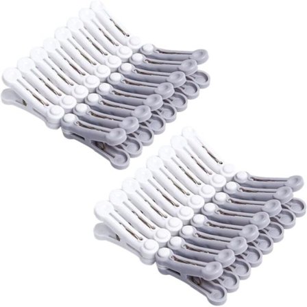 32 Mjuka Klädnypor med Gummigrepp för Torkställningar Inomhus & Utomhus, Vit & Grå